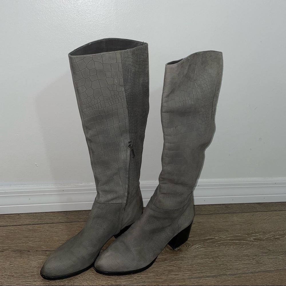 Gray Crocodile Pattern Knee-High Boots - image 2